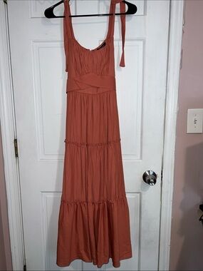 Trixxi Rust-Toned Tiered Maxi Dress with Tie Straps
